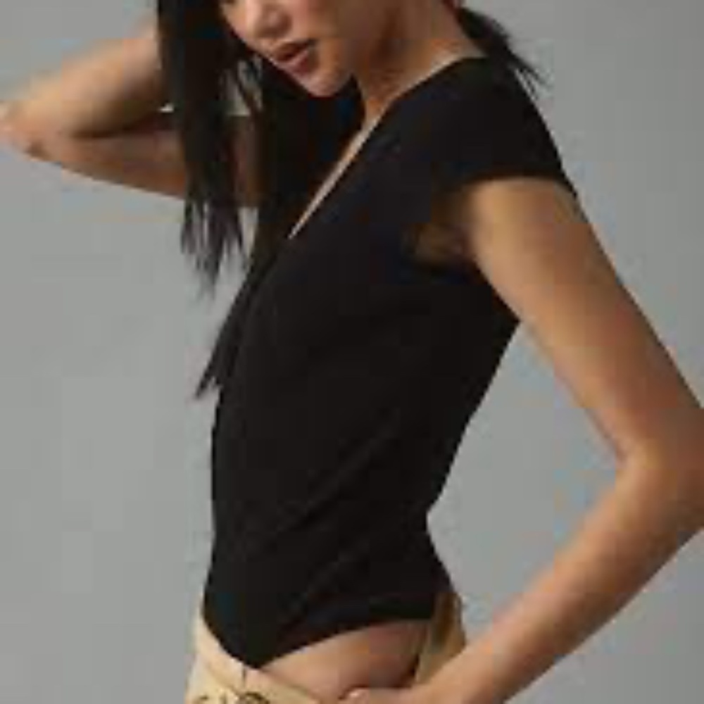 ANTHROPOLOGIE Black Ribbed Henley Tee Bodysuit